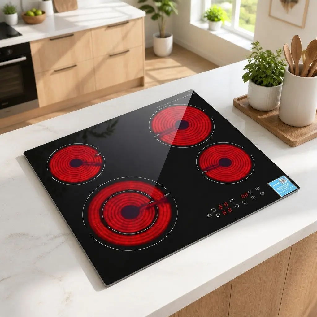 Ceramic Cooktop 5 Cooking Zone Touch Control 7600W Electric Hob Black Glass