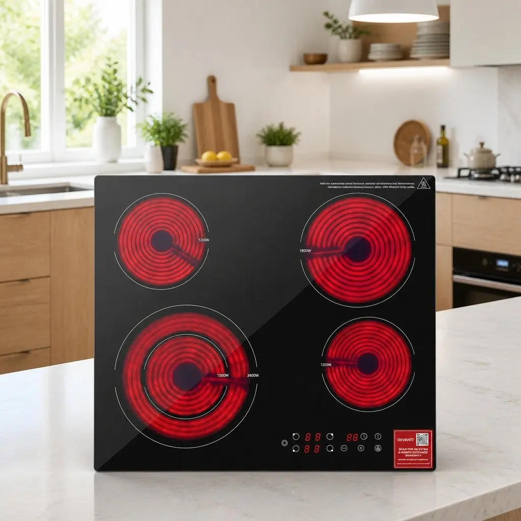Ceramic Cooktop 5 Cooking Zone Touch Control 7600W Electric Hob Black Glass