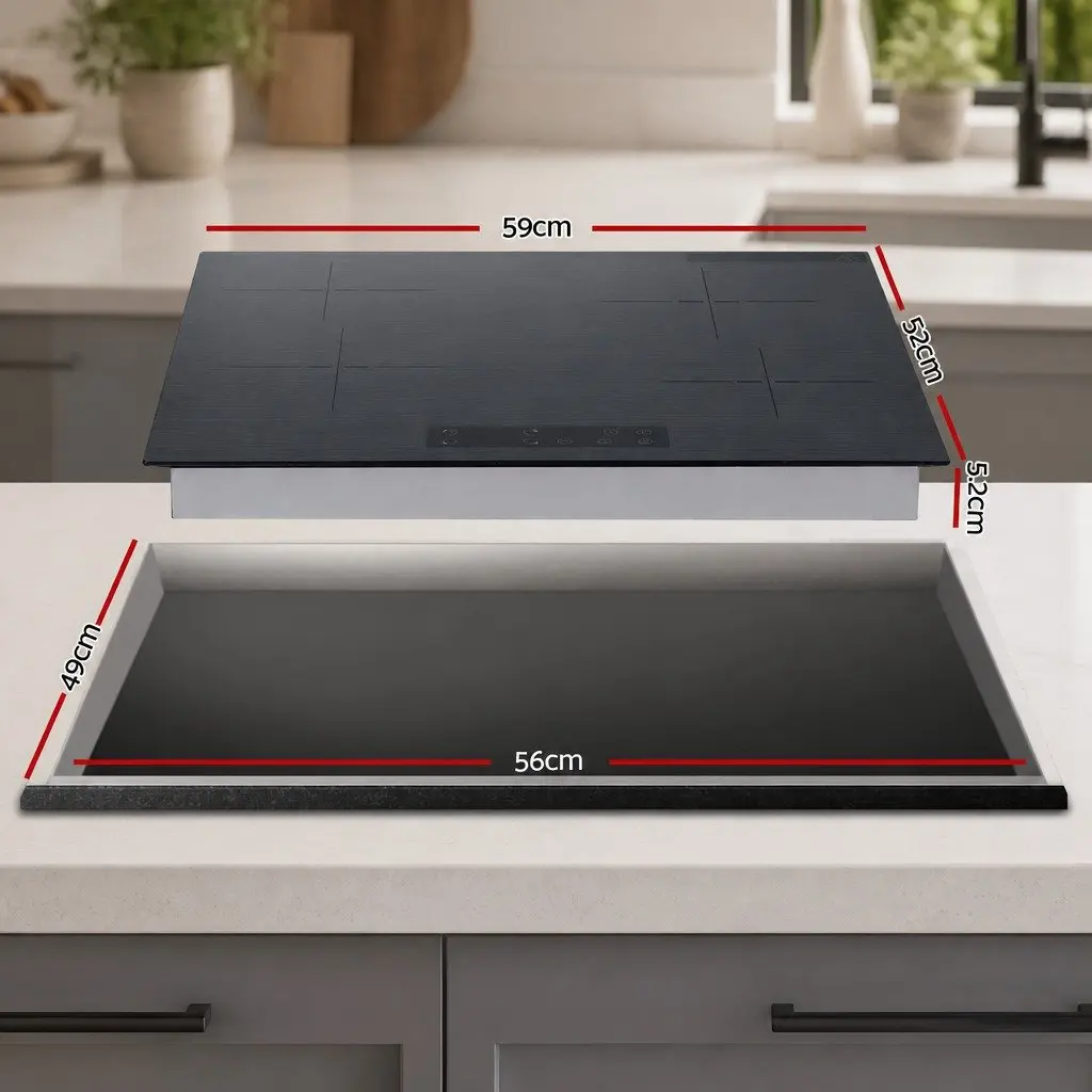Electric Ceramic Cooktop 60cm 4 Zones Touch Control Grey Brushed Glass