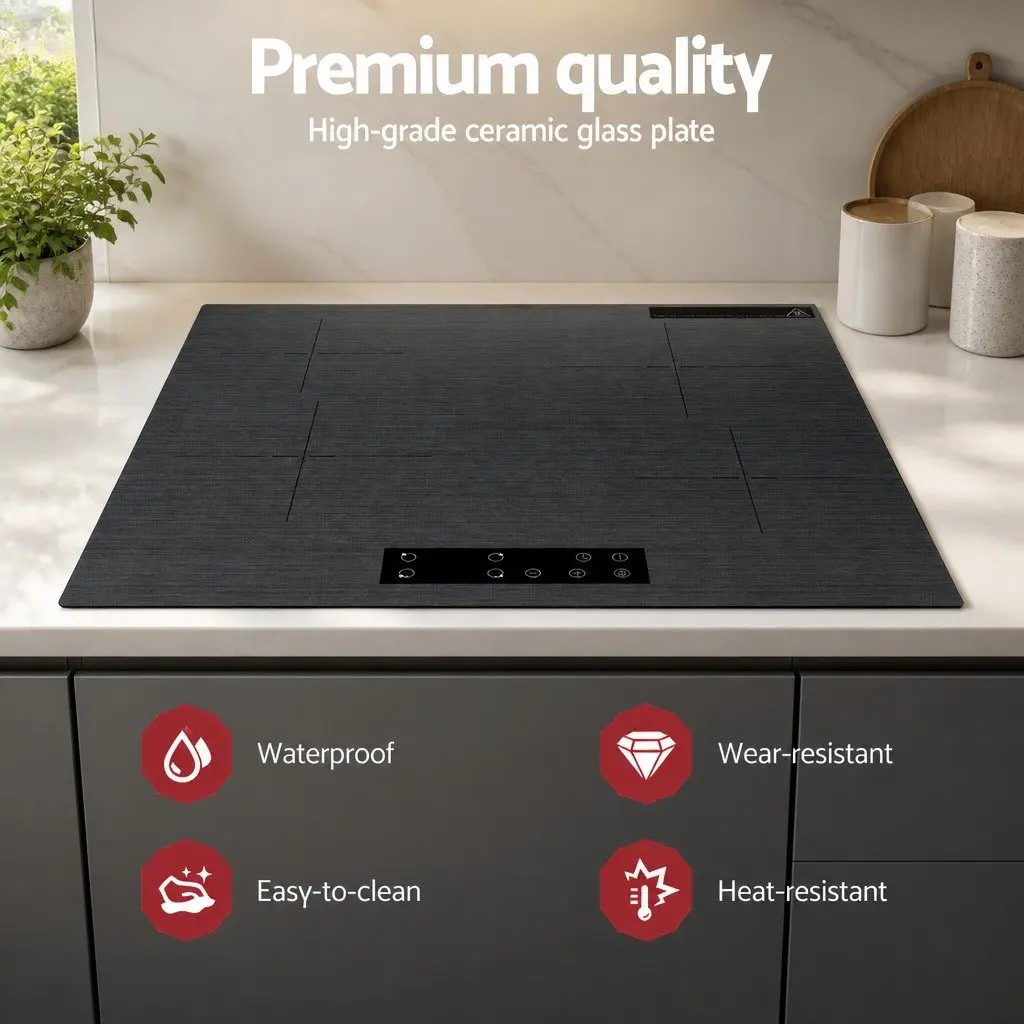 Electric Ceramic Cooktop 60cm 4 Zones Touch Control Grey Brushed Glass