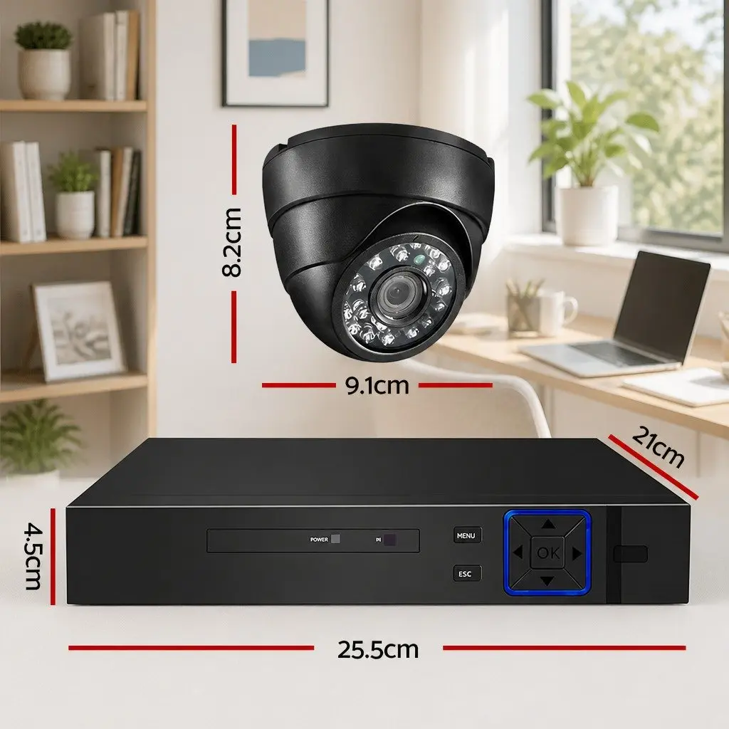 1080P Security Camera System Indoor Surveillance 4 Channel 4 Dome Cameras Black