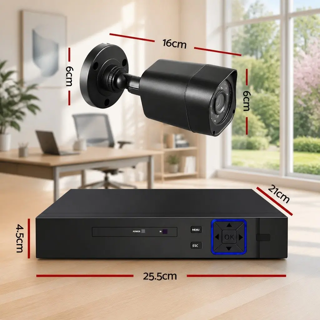 1080P Security Camera System 4CH DVR Night Vision Motion Detection 4 Cameras Black