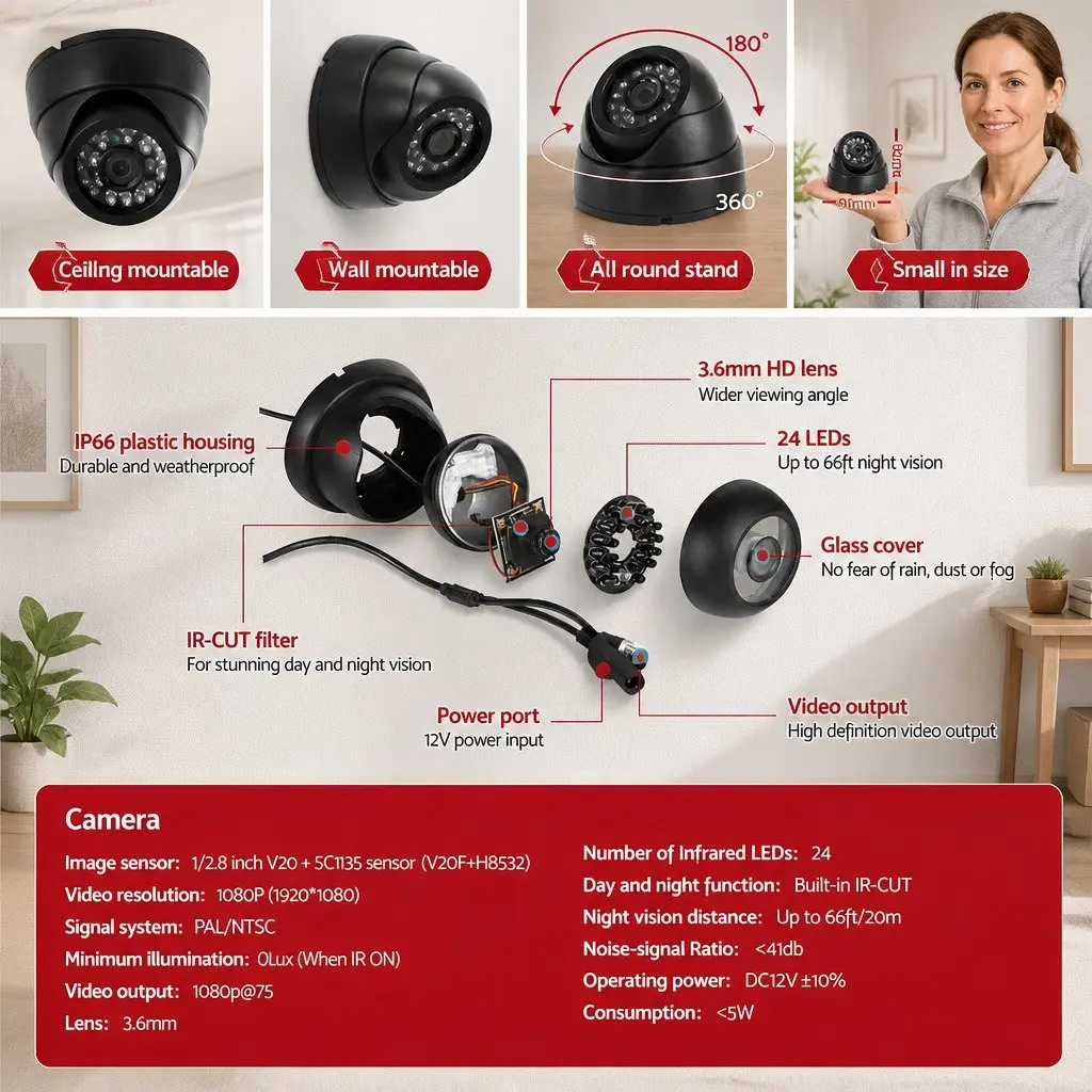 8 Channel 1080P CCTV Security Camera System Indoor Home Surveillance Black