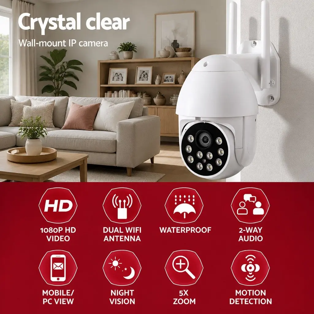 1080P Wireless IP Camera Security Surveillance System Night Vision Pan Tilt White 11cm x 17cm x 26cm