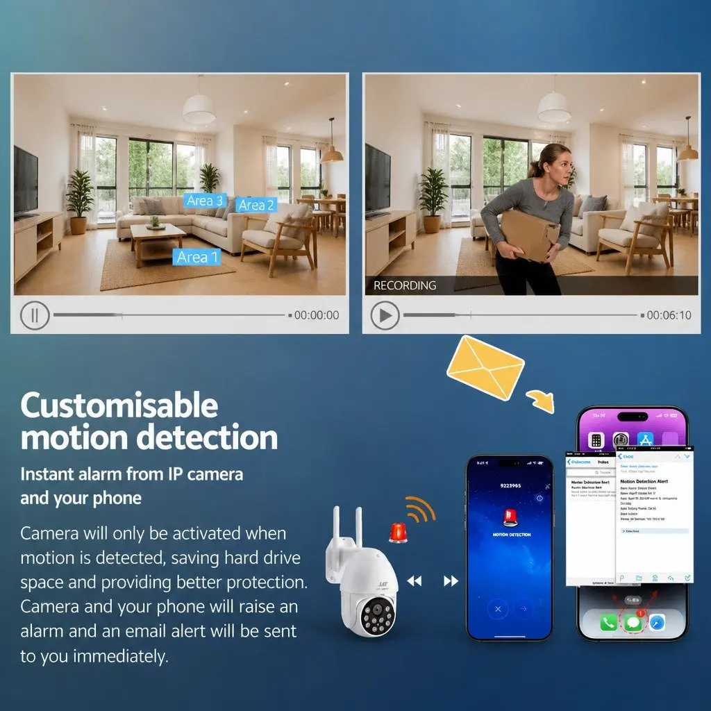 1080P Wireless IP Camera Security Surveillance System Night Vision Pan Tilt White 11cm x 17cm x 26cm