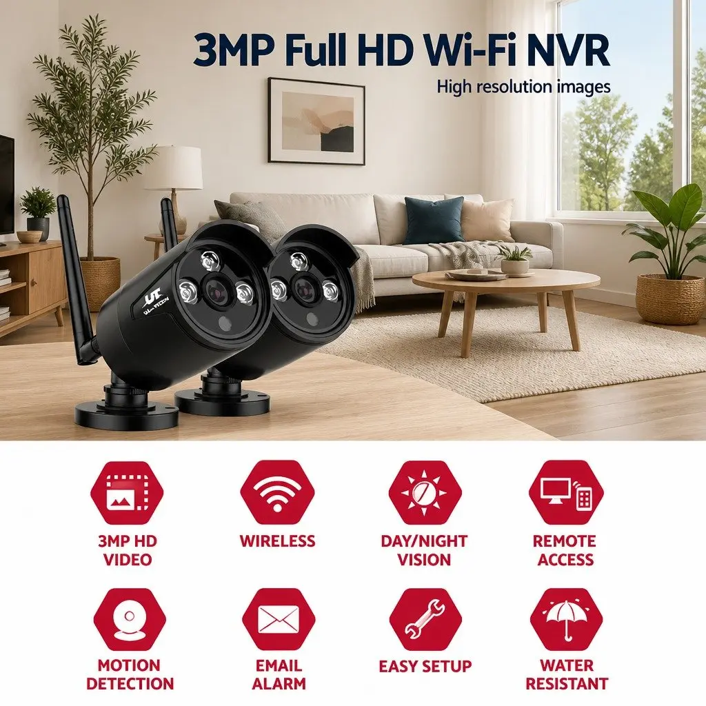 Wireless Bullet Security Camera 3MP Indoor Outdoor Black