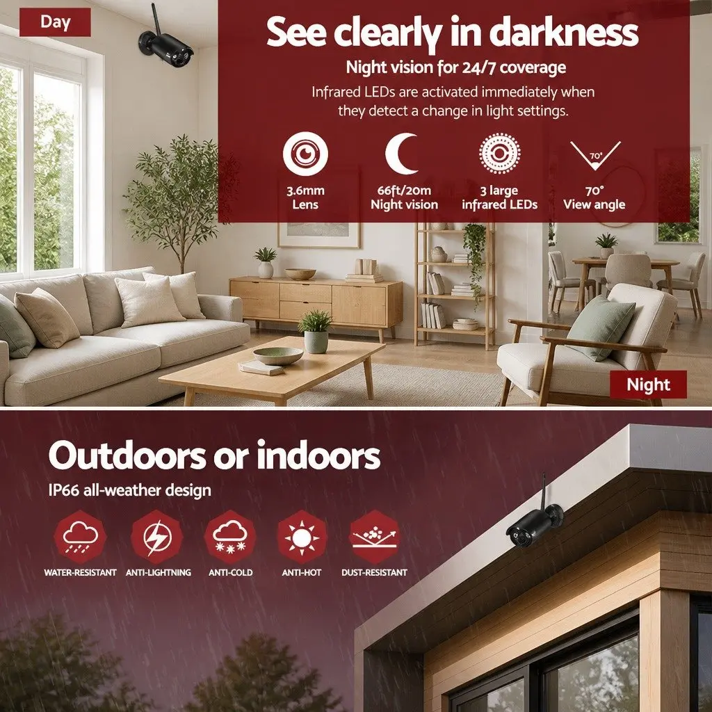 Wireless Bullet Security Camera 3MP Indoor Outdoor Black