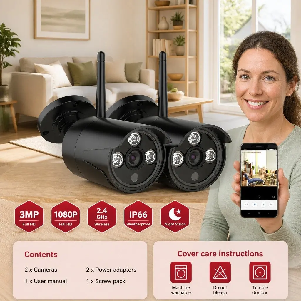 Wireless Bullet Security Camera 3MP Indoor Outdoor Black