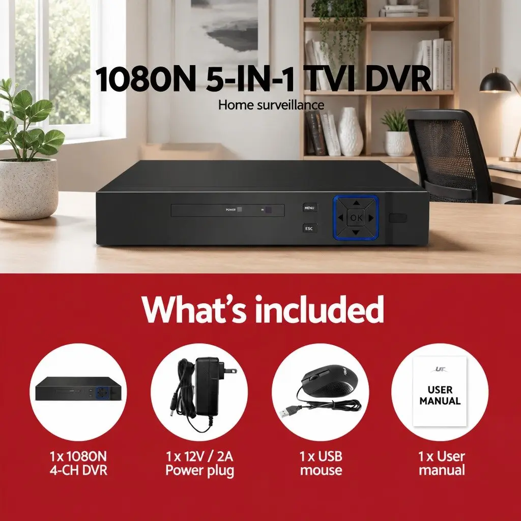 8 Channel 1080N DVR CCTV Video Recorder Security AHD TVI CVI IP Camera Black