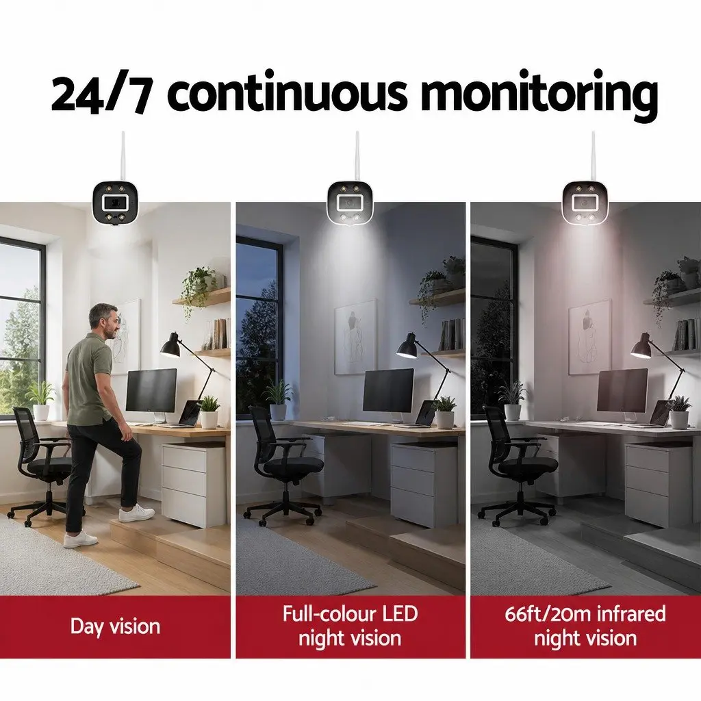 Wireless CCTV Security Camera System 8CH NVR 3MP 4 Cameras WiFi IP65 Outdoor Indoor White