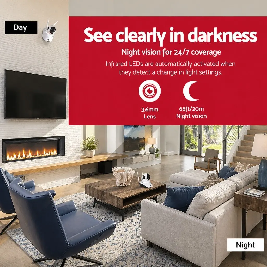 1080P HD Wireless Dome Security Camera with Night Vision White for Home and Business Surveillance 2 Pack
