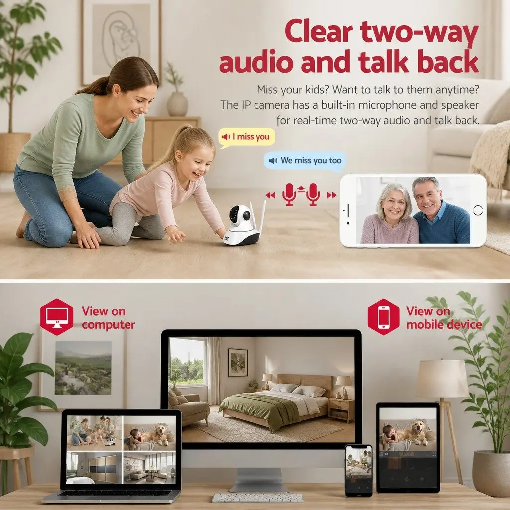 1080P Wireless IP Camera Security WIFI Surveillance Dome White Plug and Play