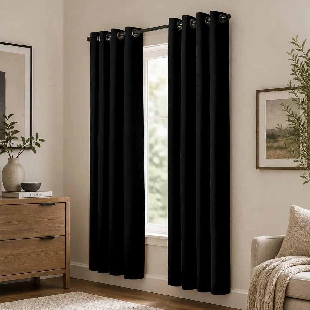 Blockout Curtain Panels Eyelet Noise Reduction Light Filtering 2 Piece 90% Shading Effect Various Sizes and Colours