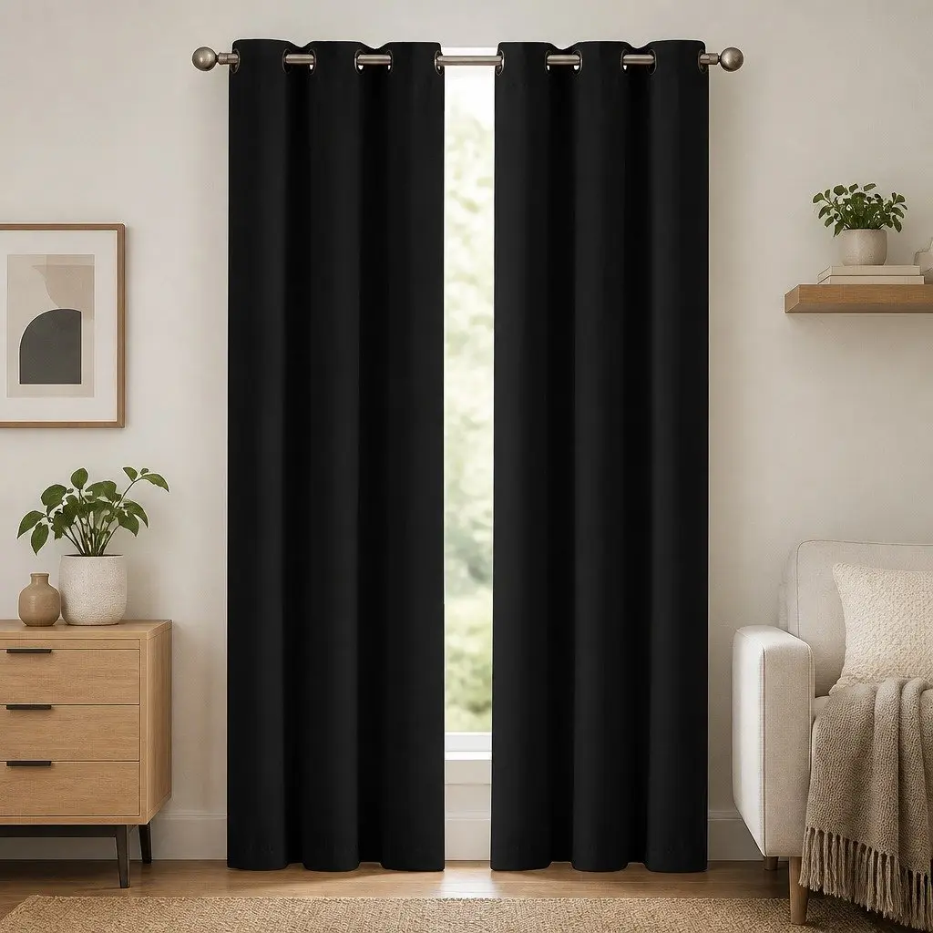 Blockout Curtain Panels Eyelet Noise Reduction Light Filtering 2 Piece 90% Shading Effect Various Sizes and Colours