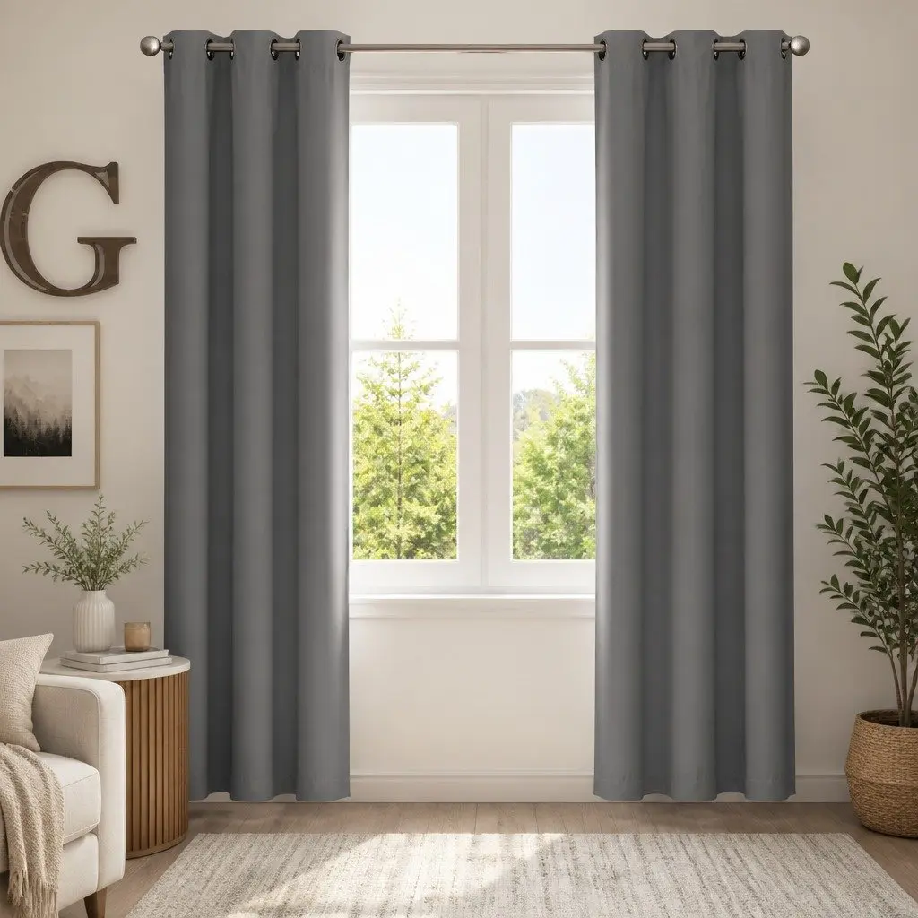 Blackout Curtain Panels Noise Insulation Heat Preservation 2 Piece Grey