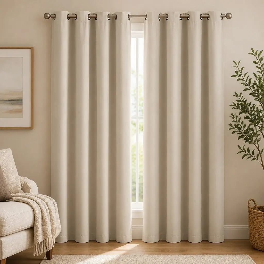 Blackout Curtain Panels Noise Insulation 2 Piece Set 90% Shading Eyelet Home Decor