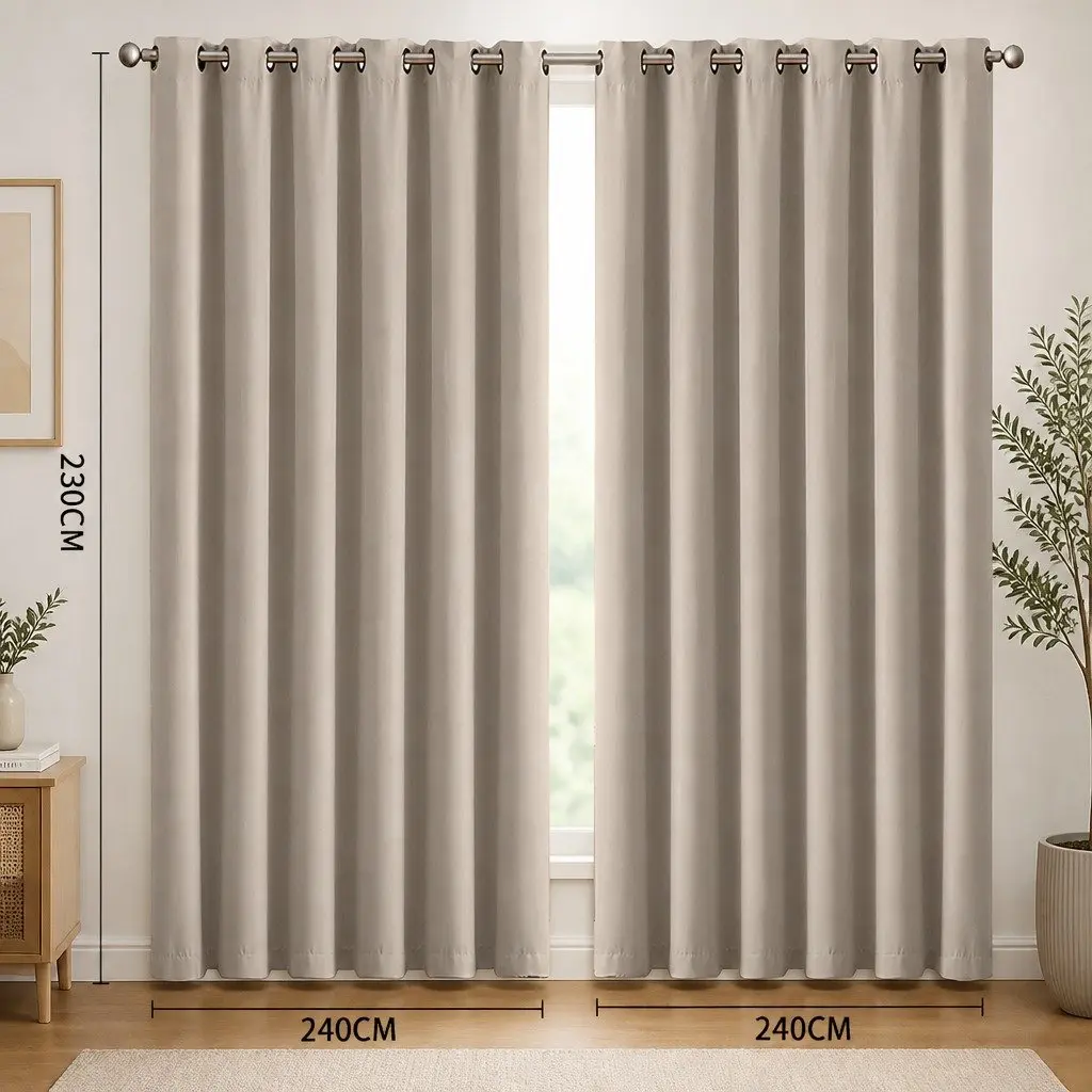Blackout Curtain Panels Eyelet 132cm 140cm 180cm 240cm 300cm Beige