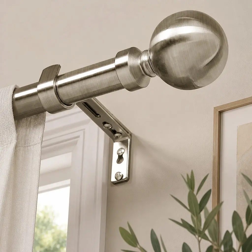 Extendable Curtain Rod Set Adjustable Steel Pole Antique Brass 90cm Home Decor