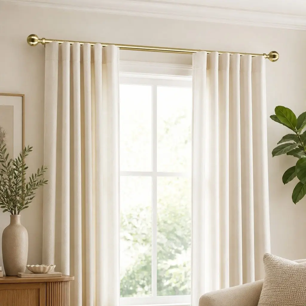 Extendable Curtain Rod Set Adjustable Steel Pole Antique Brass 90cm Home Decor