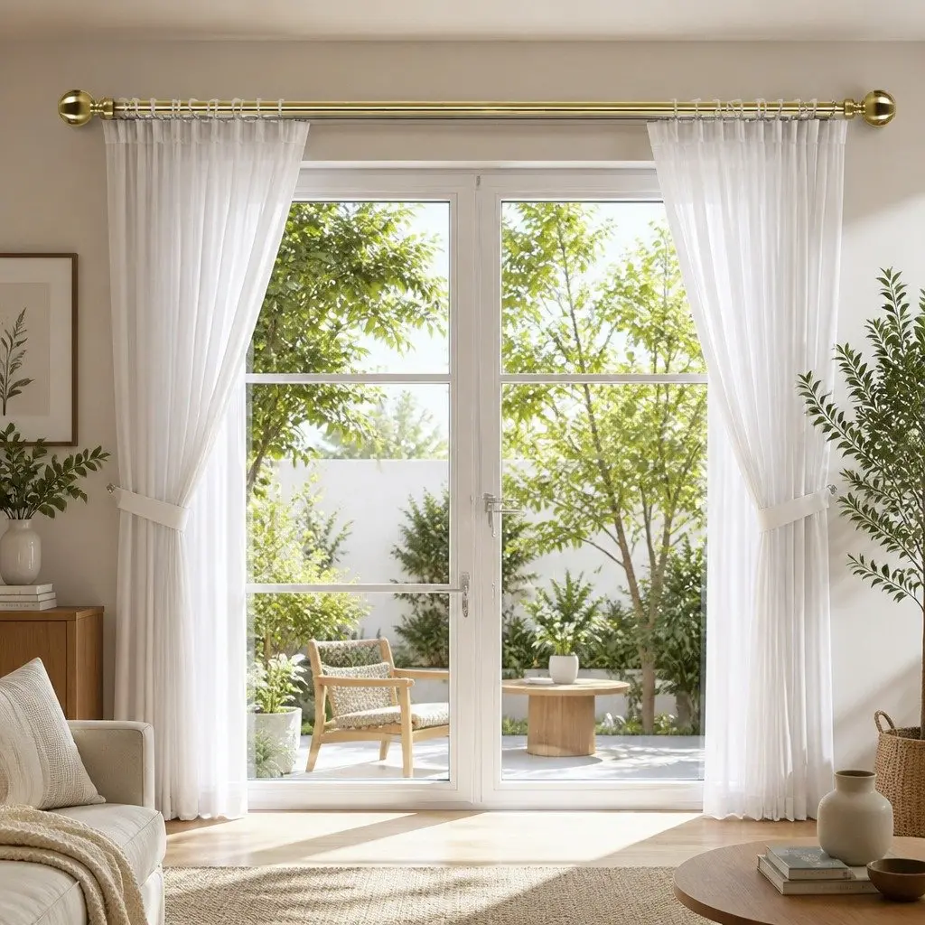 Extendable Curtain Rod Set Adjustable Steel Pole Antique Brass 90cm Home Decor