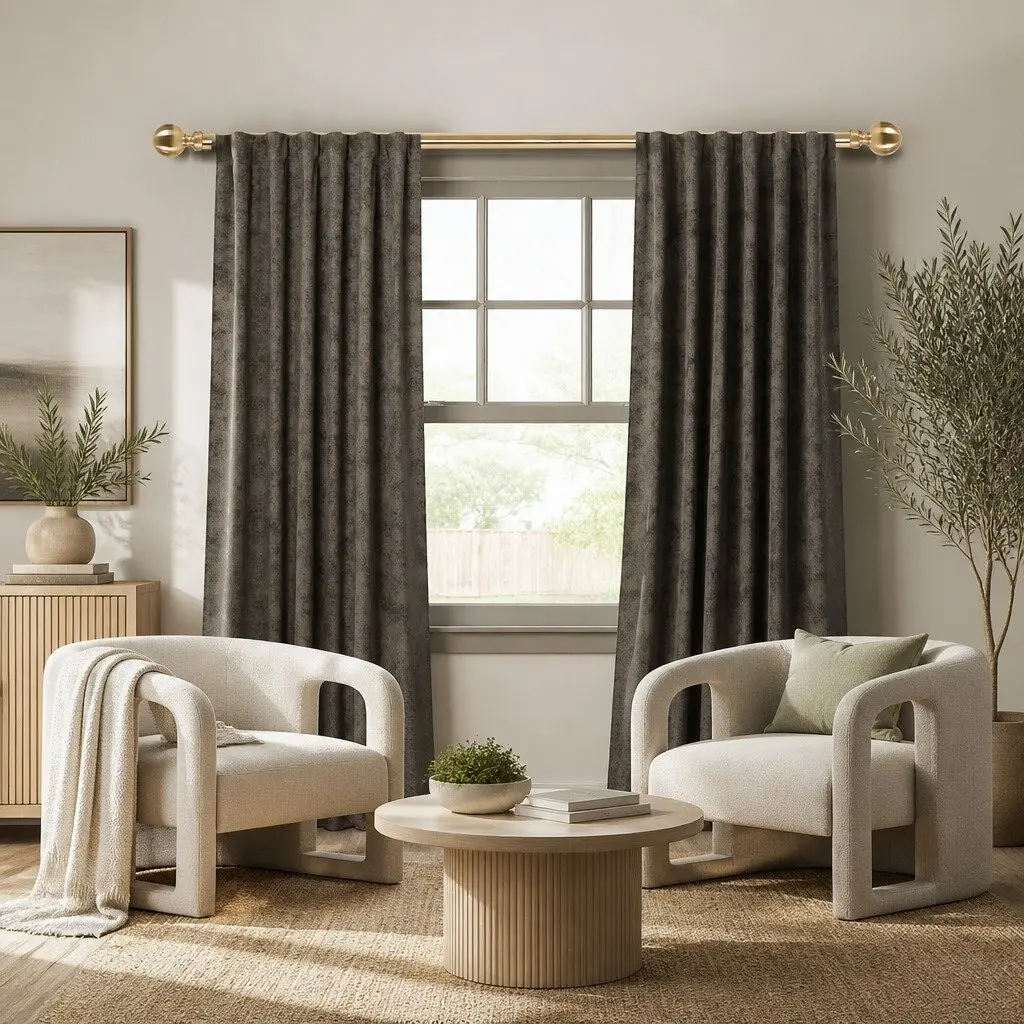 Extendable Curtain Rod Set Adjustable Steel Pole Antique Brass 90cm Home Decor