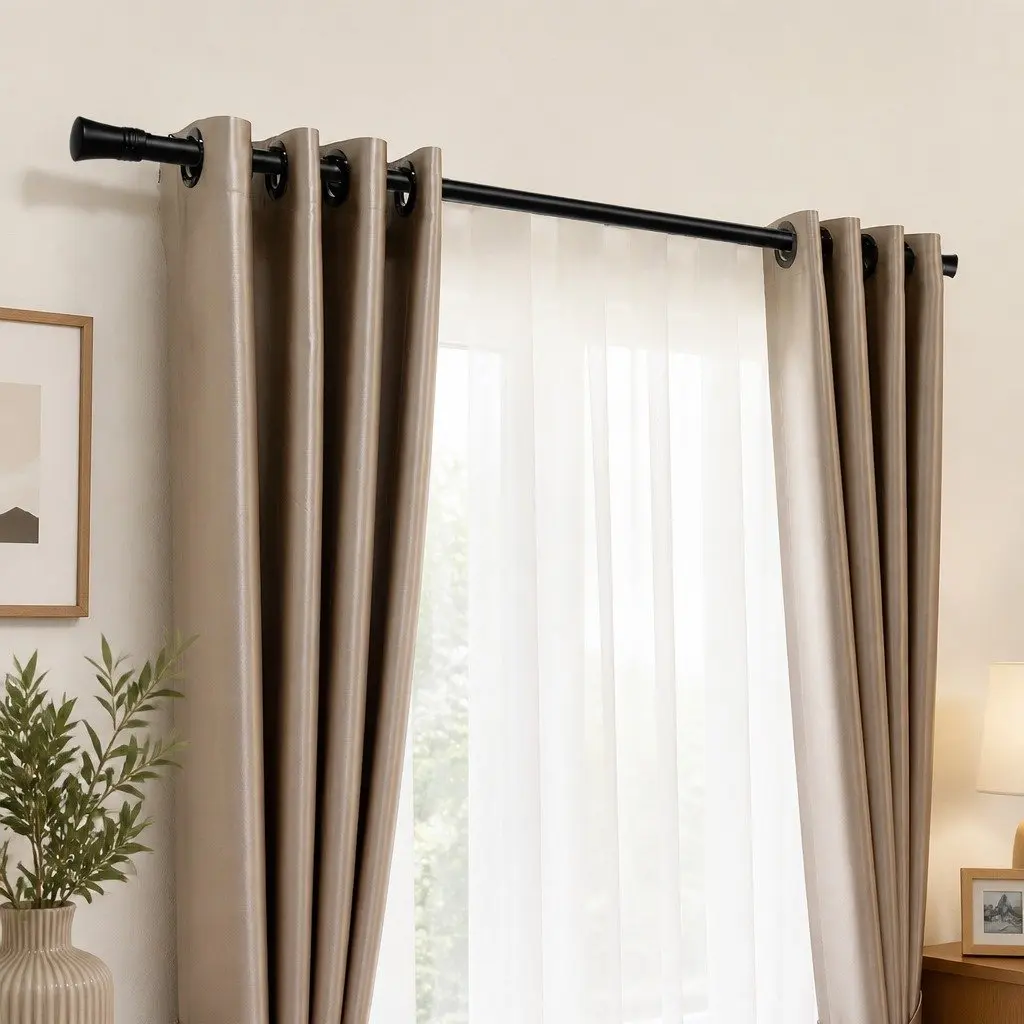 Extendable Curtain Rod Set Adjustable Brackets Black Steel 90cm Home Decor