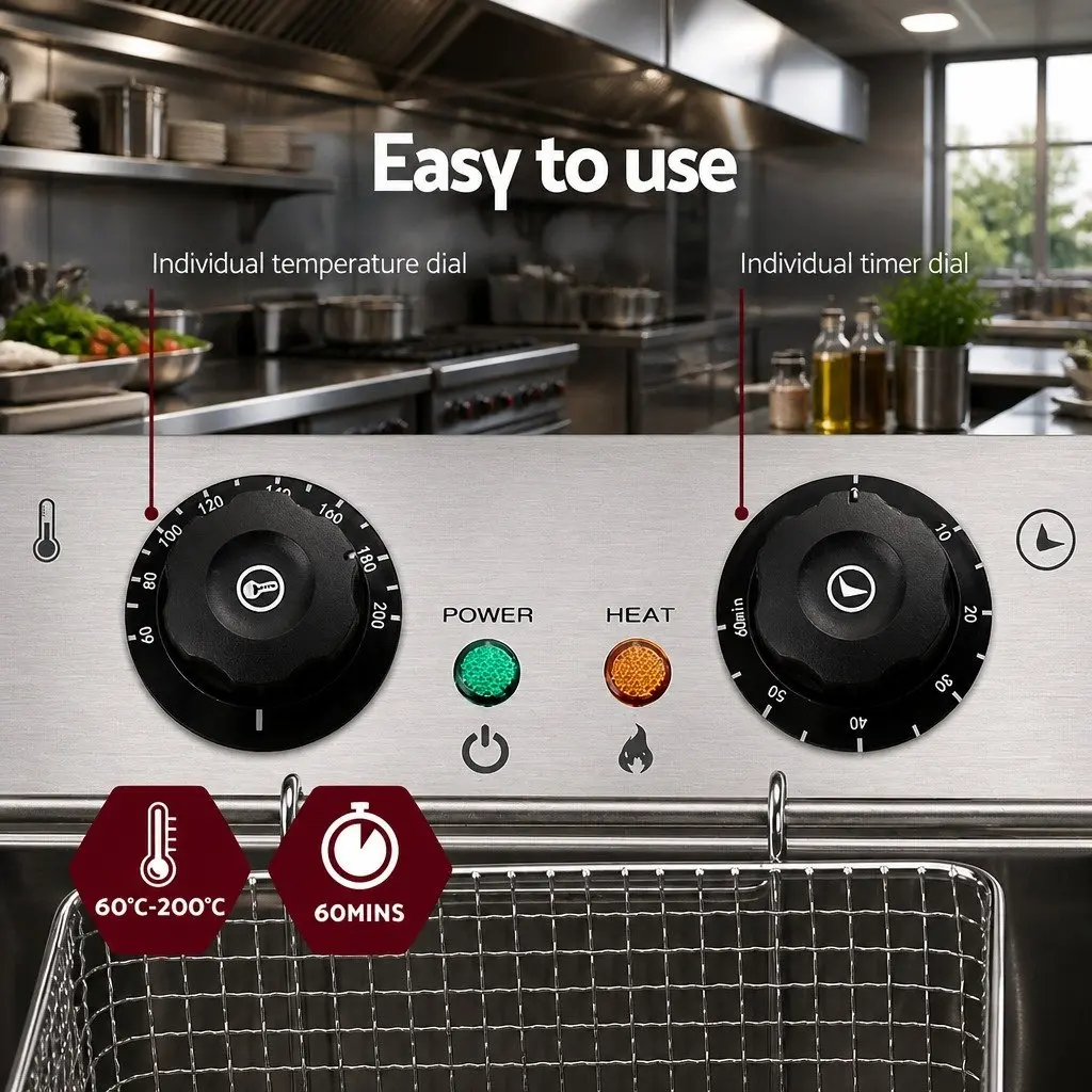 Electric Deep Fryer Double Baskets 20L Stainless Steel Commercial Kitchen Frying