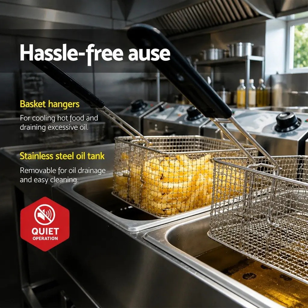 Electric Deep Fryer Double Baskets 20L Stainless Steel Commercial Kitchen Frying
