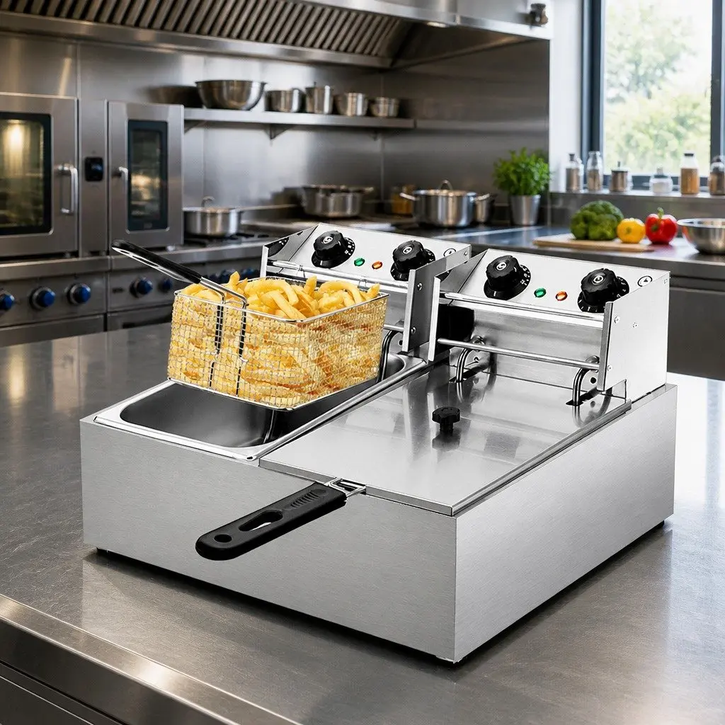 Electric Deep Fryer Double Baskets 20L Stainless Steel Commercial Kitchen Frying