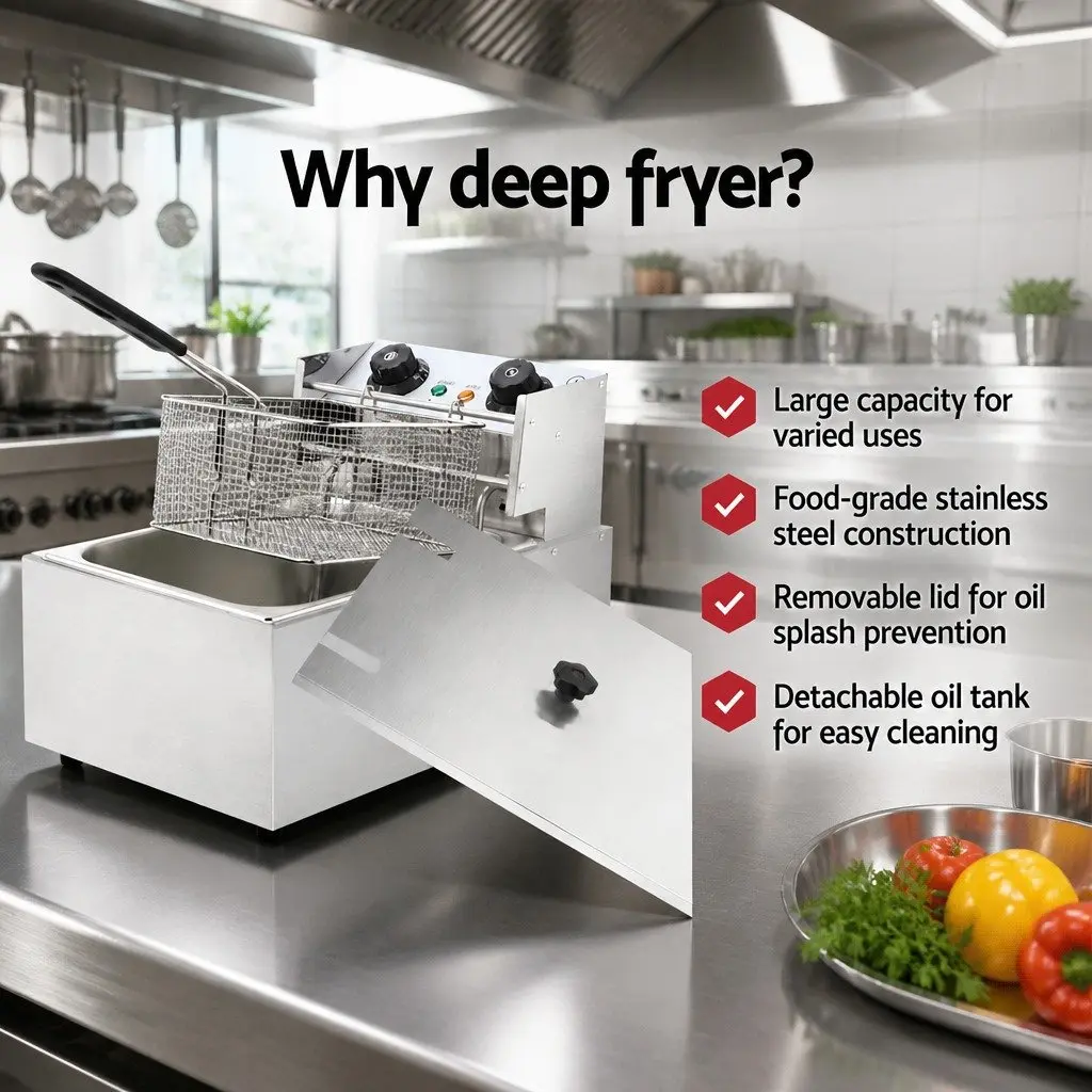 Electric Deep Fryer 10L Commercial Kitchen Frying Stainless Steel Silver