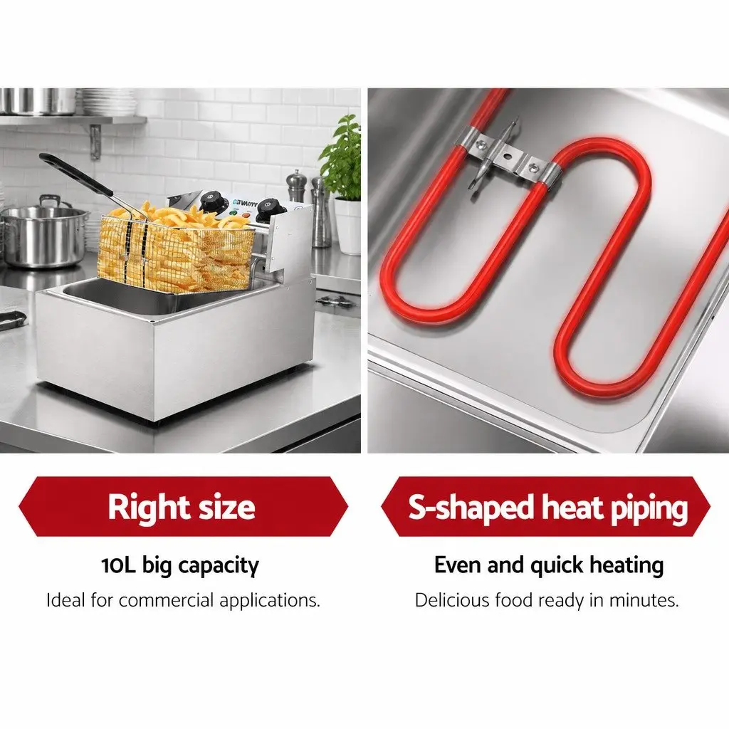 Electric Deep Fryer 10L Commercial Kitchen Frying Stainless Steel Silver
