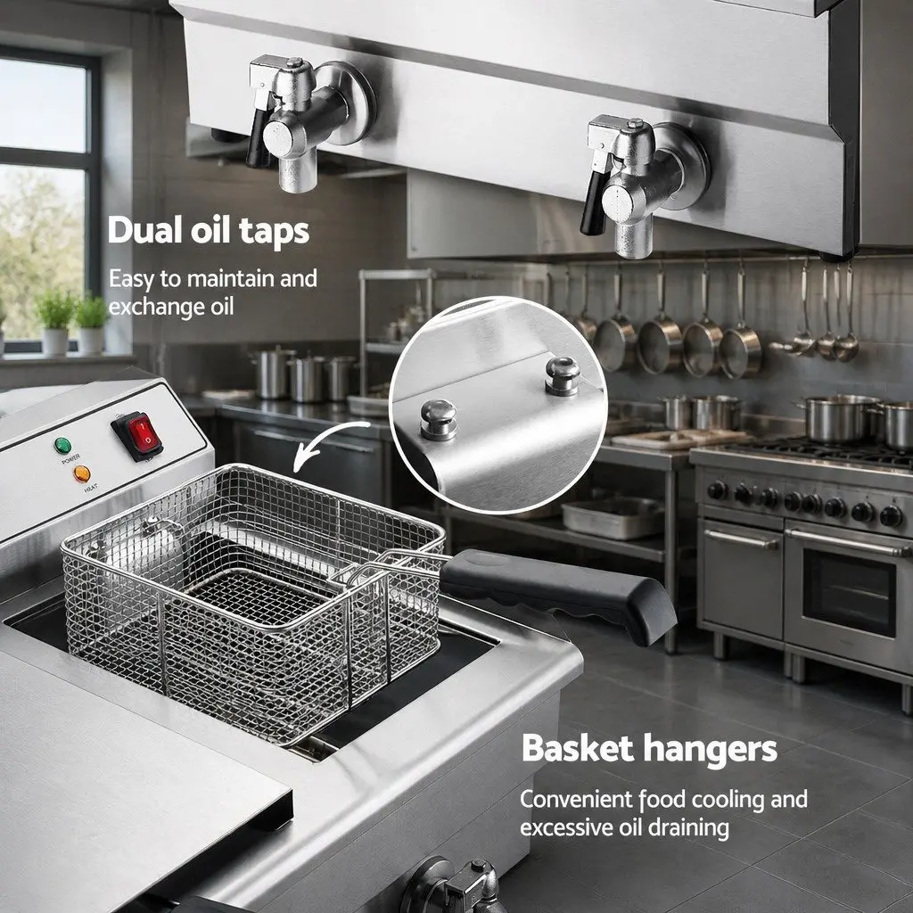 Deep Fryer Commercial Electric 20L Dual Tank Stainless Steel Silver