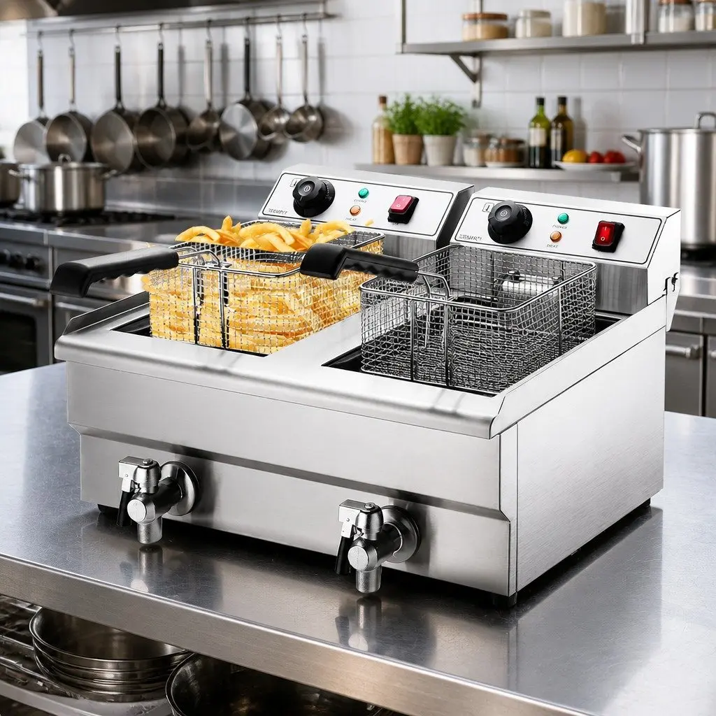 Deep Fryer Commercial Electric 20L Dual Tank Stainless Steel Silver