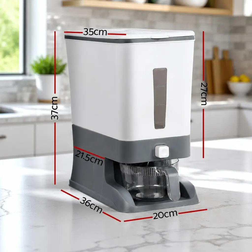 Cereal Dispenser Food Storage Container 12kg White Grey