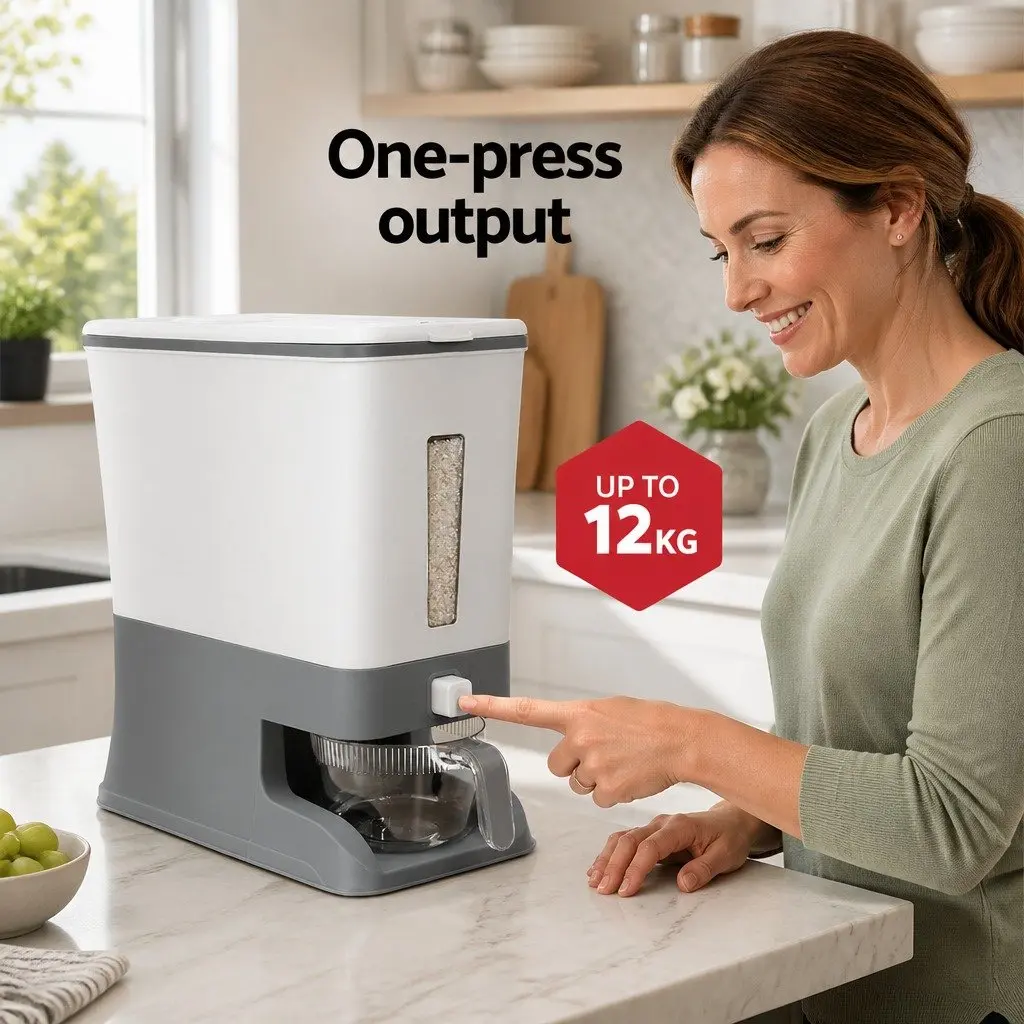 Cereal Dispenser Food Storage Container 12kg White Grey
