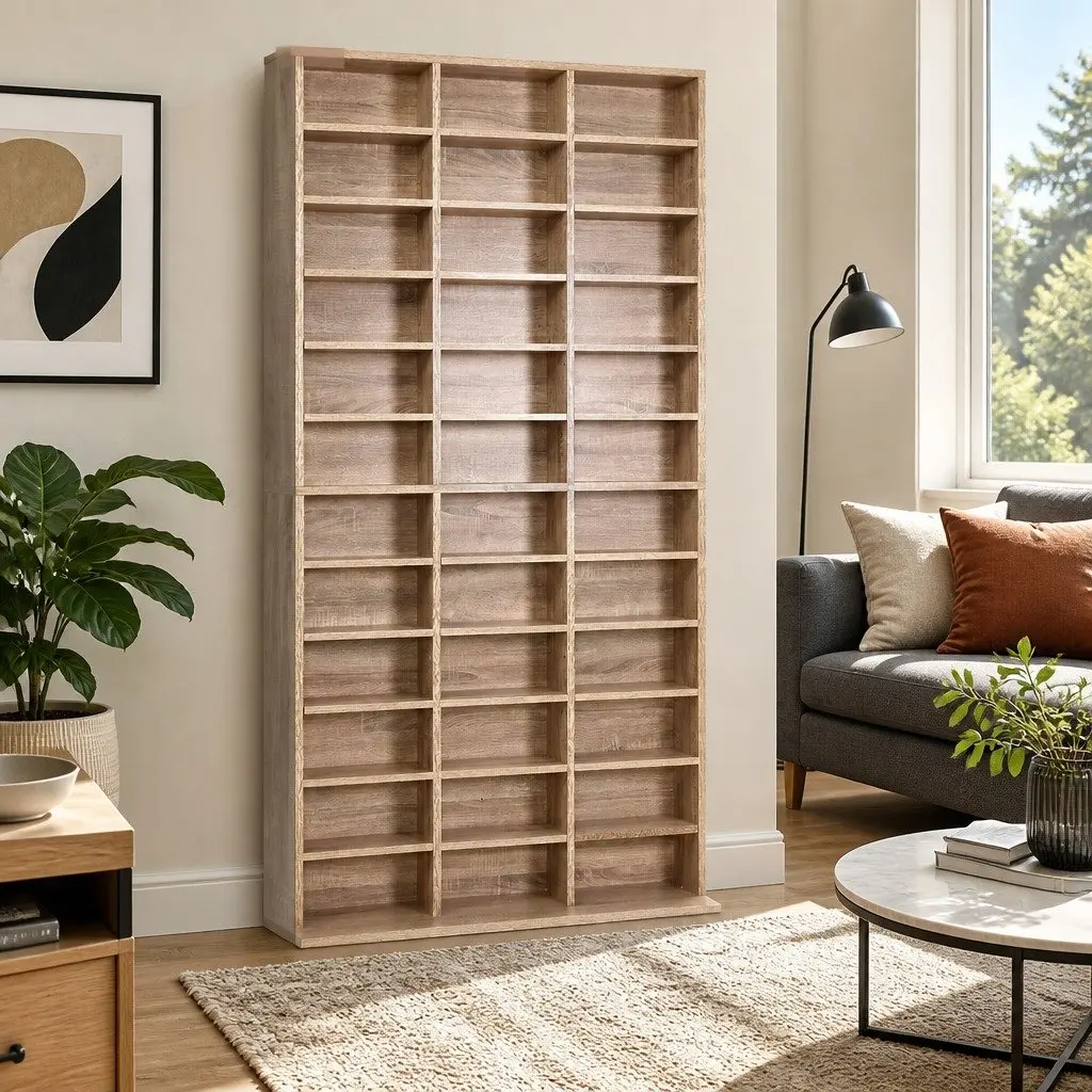 CD DVD Bookshelf Storage Rack Adjustable Shelves 102 x 23.5 x 194.5 cm Oak