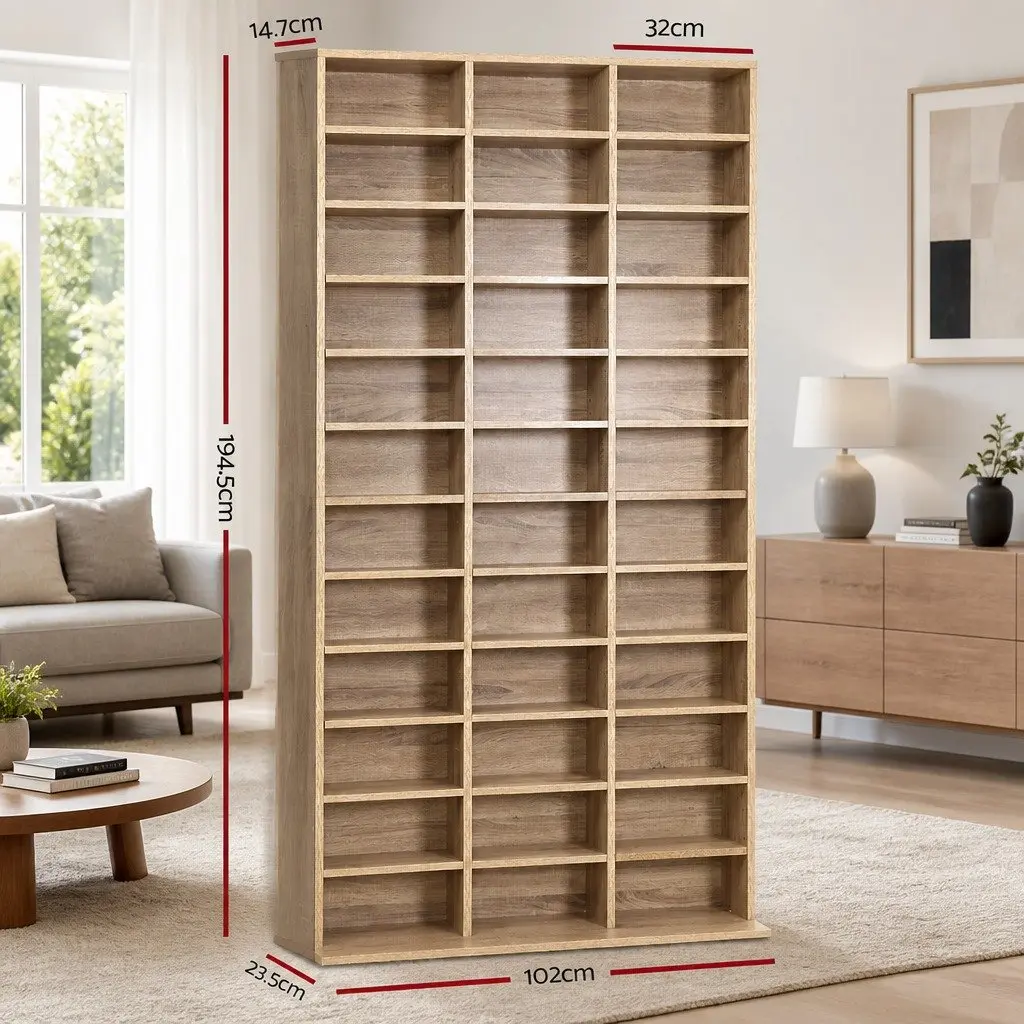 CD DVD Bookshelf Storage Rack Adjustable Shelves 102 x 23.5 x 194.5 cm Oak