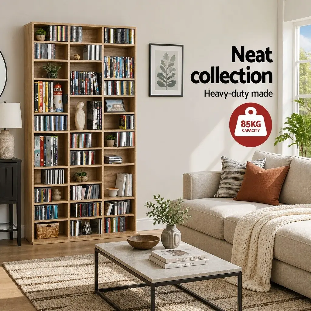CD DVD Bookshelf Storage Rack Adjustable Shelves 102 x 23.5 x 194.5 cm Oak