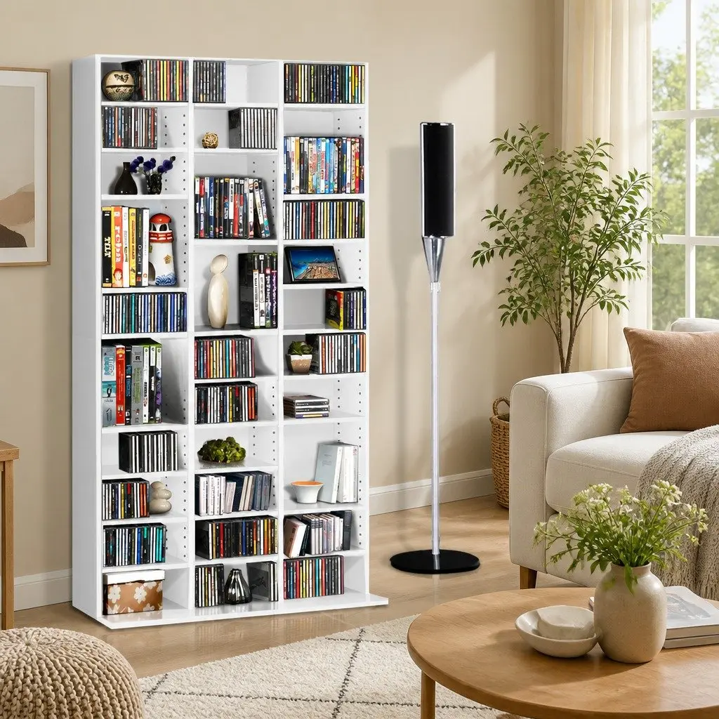 White Storage Rack for Media and Books