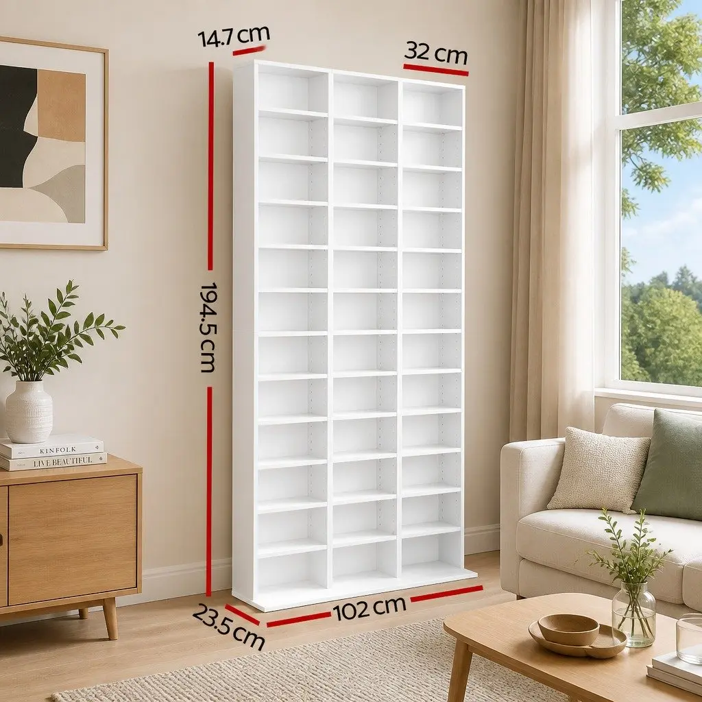 White Storage Rack for Media and Books