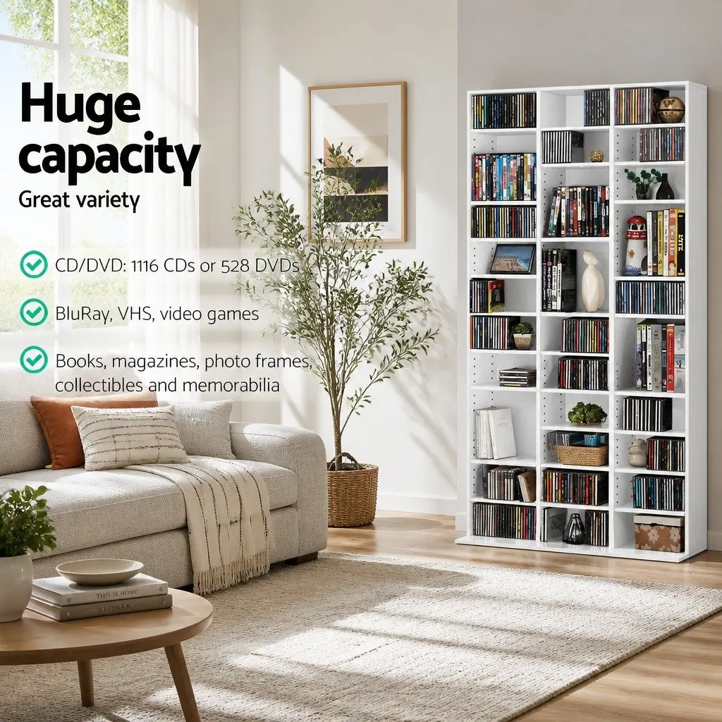 White Storage Rack for Media and Books