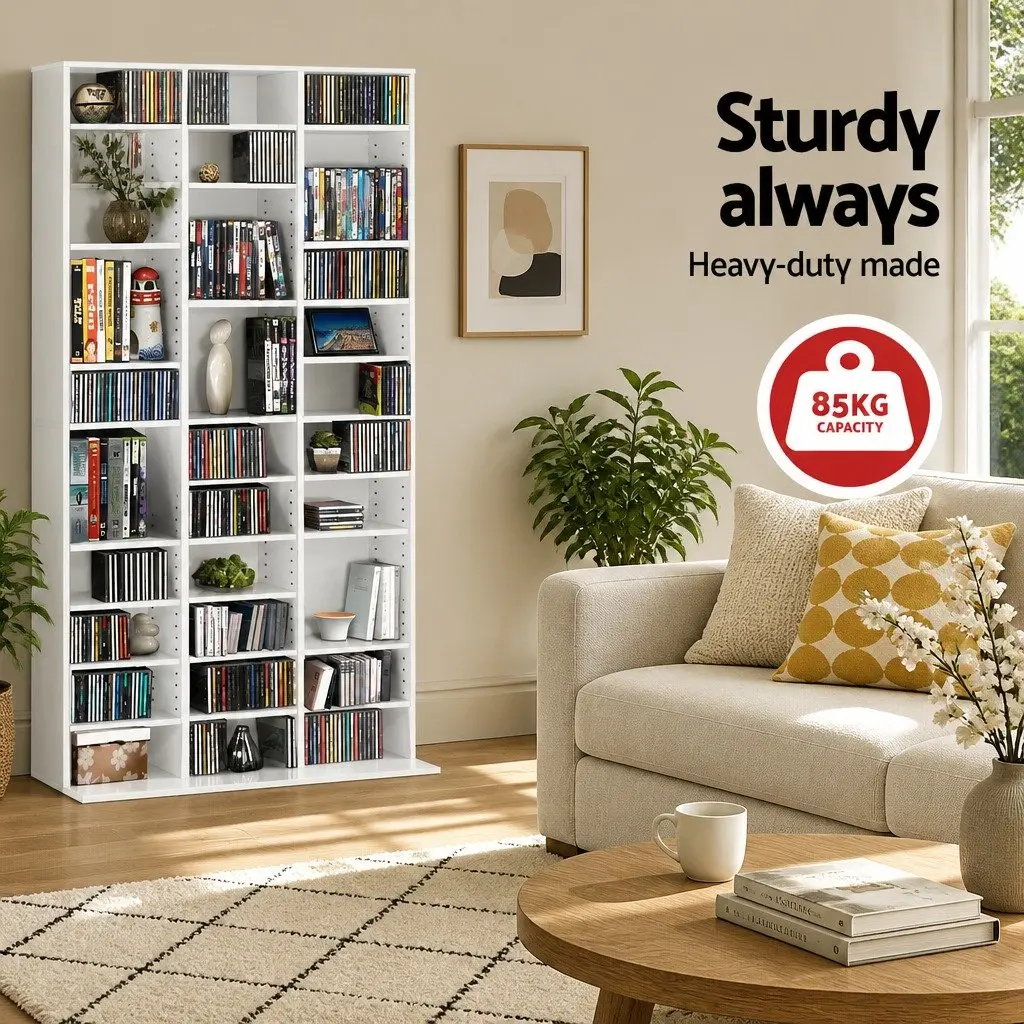 White Storage Rack for Media and Books