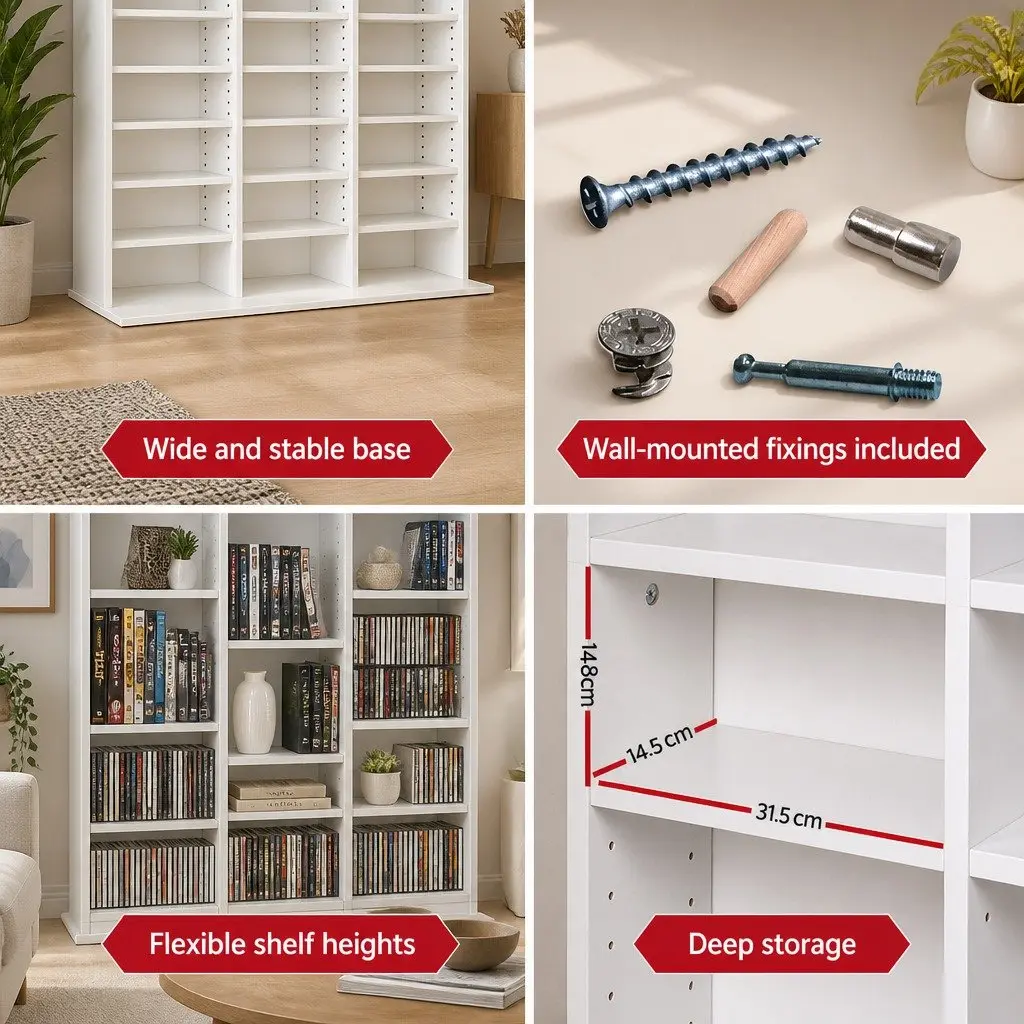 White Storage Rack for Media and Books