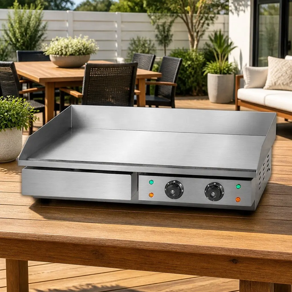 Electric Griddle Commercial 73cm Flat Plate Dual Zone Cooking Surface Silver
