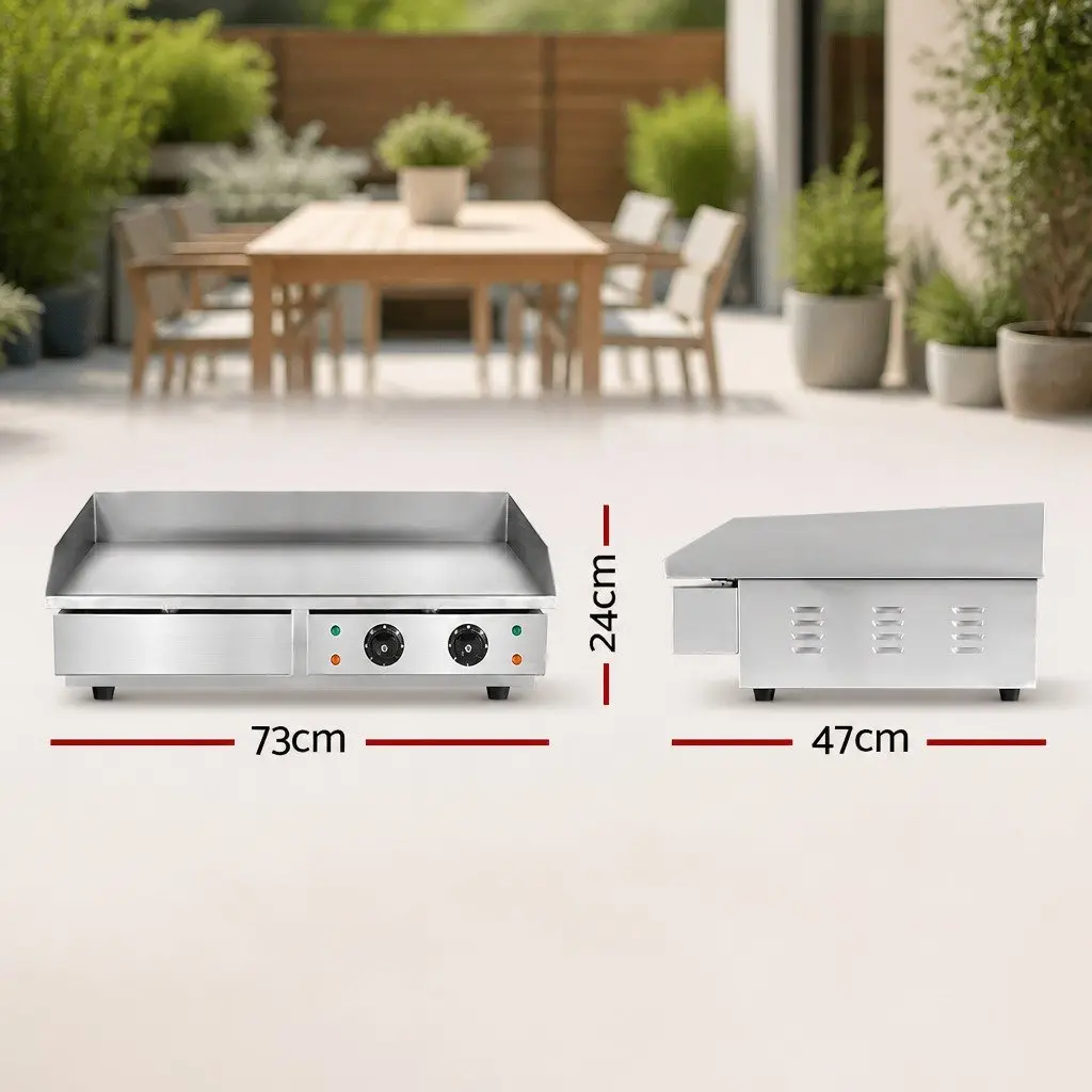 Electric Griddle Commercial 73cm Flat Plate Dual Zone Cooking Surface Silver