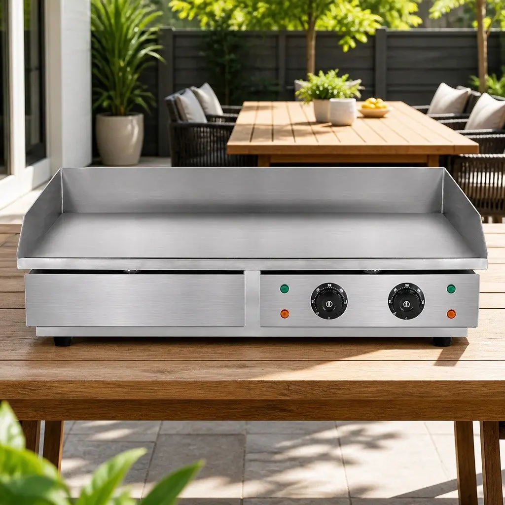 Electric Griddle Commercial 73cm Flat Plate Dual Zone Cooking Surface Silver