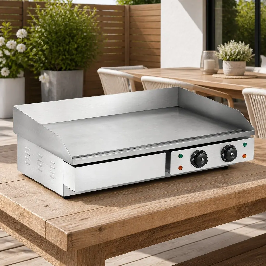 Electric Griddle Commercial 73cm Flat Plate Dual Zone Cooking Surface Silver