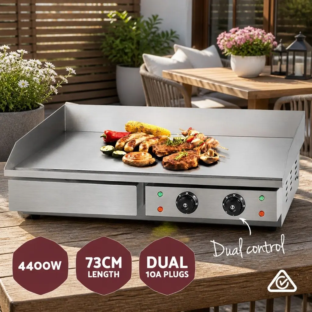 Electric Griddle Commercial 73cm Flat Plate Dual Zone Cooking Surface Silver