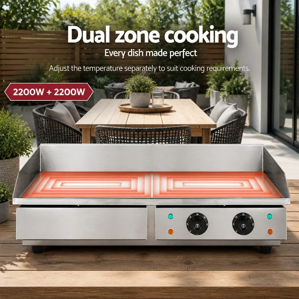 Electric Griddle Commercial 73cm Flat Plate Dual Zone Cooking Surface Silver