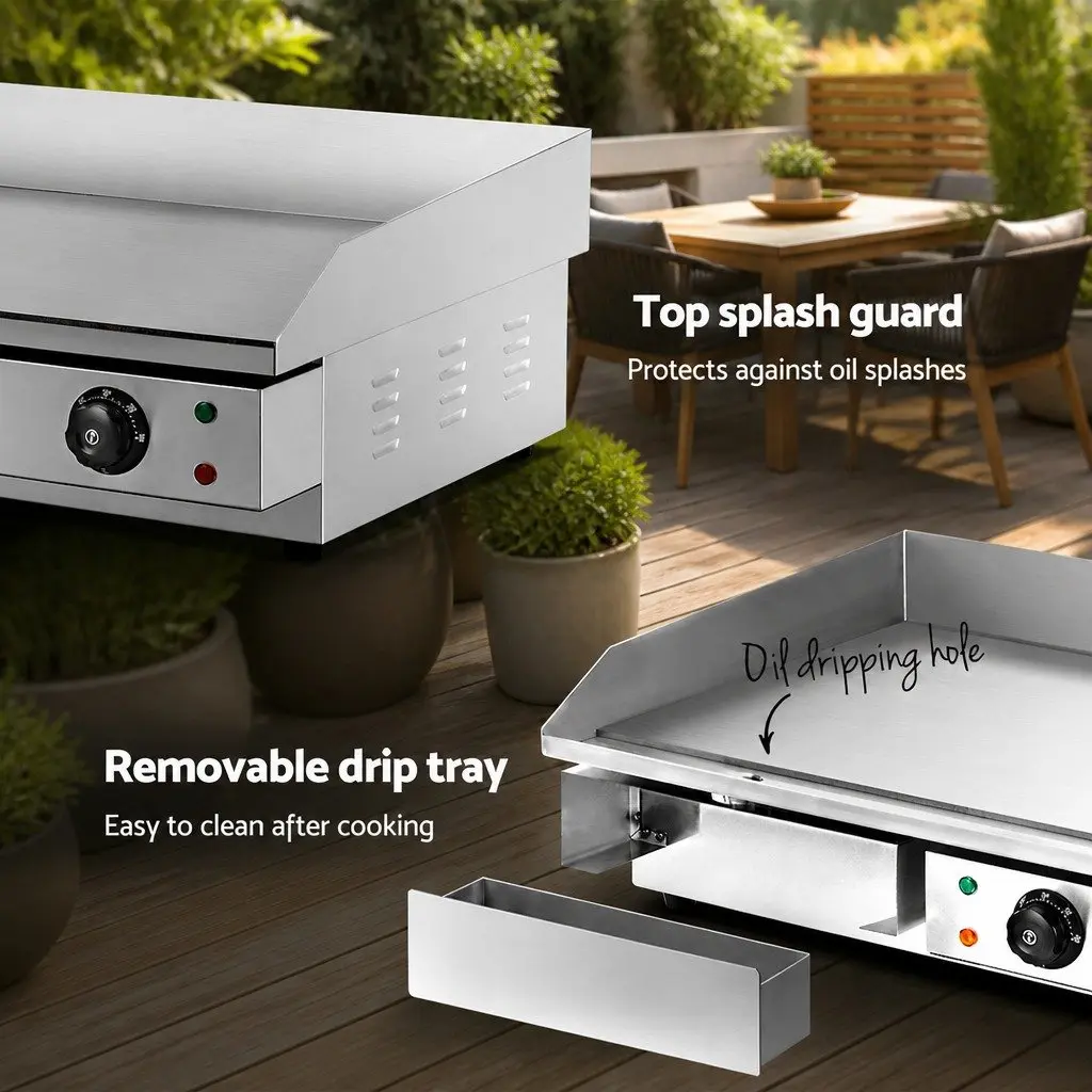 Electric Griddle Commercial 73cm Flat Plate Dual Zone Cooking Surface Silver